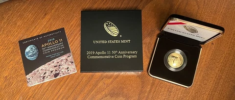 2019 Apollo 11 50th Anniversary Proof $5 Gold Commemorative Coin Cover