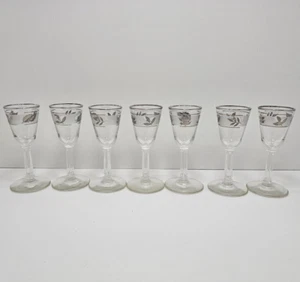 7 Vintage Libbey Stemmed Silver Leaf Frosted Cordial Glasses 4.5" 1.25oz - Picture 1 of 7