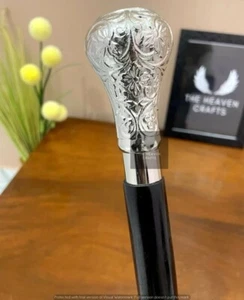 Silver Designer look vintage wooden walking working cane handle new stick style - Picture 1 of 5