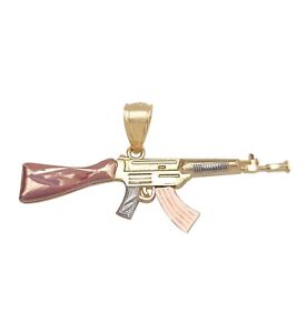 10k Tri Color Gold AK 47 pendentif Or Fusil Collier Pendentif 