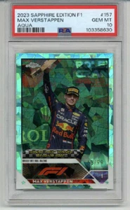 2023 TOPPS CHROME SAPPHIRE EDITION F1 AQUA #157 MAX VERSTAPPEN /99 PSA 10 POP 6 - Picture 1 of 2