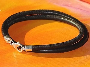 Hombre/Mujer 4mm Marrón Cuero de Napa & Pulsera Plata Ley Por - Imagen 1 de 3