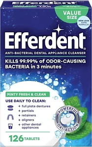 NEW Efferdent Retainer & Denture Cleaner Tablets Minty and Fresh Clean 126 Count - Picture 1 of 6