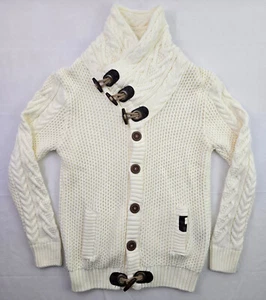 Leif Nelson Cream Shawl Collar Button Down Sweater Cable Knit Sweater Size XL - Picture 1 of 9