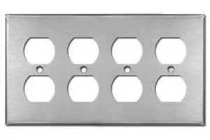 Standard Duplex 4-Gang Stainless Steel Brushed Nickel Finish Wall Plate - Picture 1 of 1