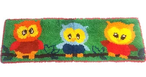 Vintage Owls Latch Hook Rug Completed Handcrafted Kids Animal Nature 46" x 15" - Picture 1 of 11