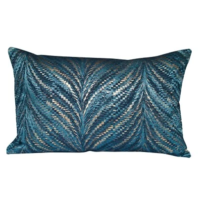 Metallic XL Rectangular Cushion 23x15". Turquoise with copper detailing - Image 1 of 3