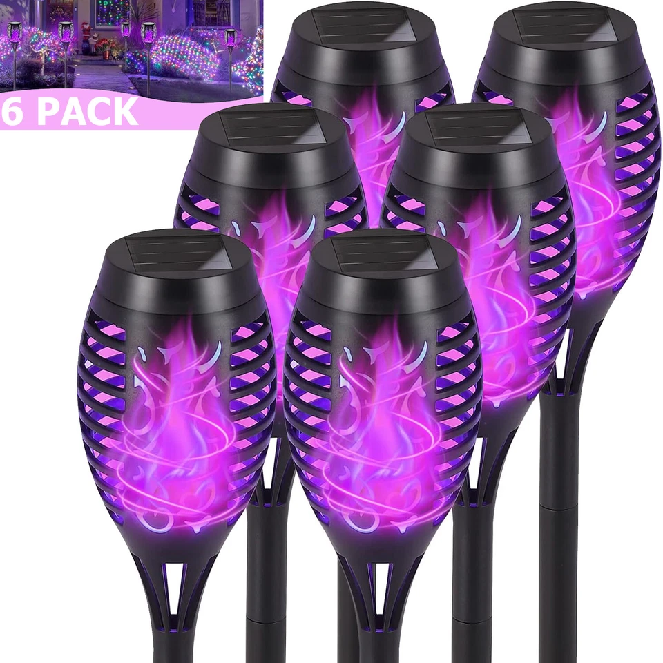6 Pack 12-LED Solar Flame Torch Landscape Lights Outdoor Garden Pathway Lamps - Image 1 of 4
