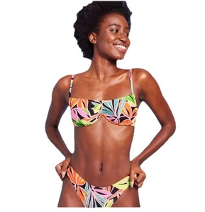 Wild Fable Bikini Swim Top Women Sz S (4-6) Green Tropical Underwire Bralette - Picture 1 of 3