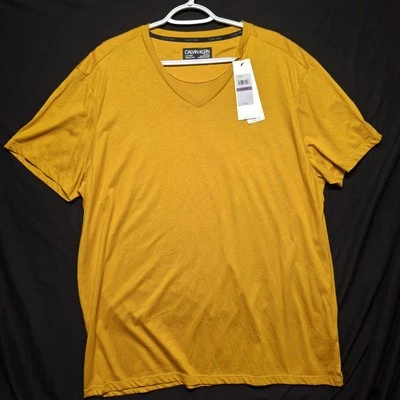 Calvin Klein Mens Short Sleeve Liquid Touch V-Neck Shirt 2XL Gold NWT - Image 1 of 4