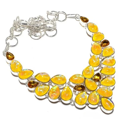 Tripletta Fuoco Opale, Miele Topazio Gemma 925 Sterling Argento Gioielli Collana - Immagine 1 di 4