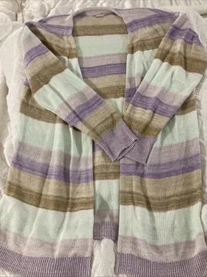 Cárdigan Suéter Orvis Lino Mujer’s Rayas Medianas Colorido Ligero Foto 1 de 4