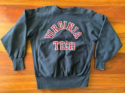 Vintage Años 80 Virginia Tech VT Champion Tejido Inverso Azul Marino Cuello Redondo XL Foto 1 de 4