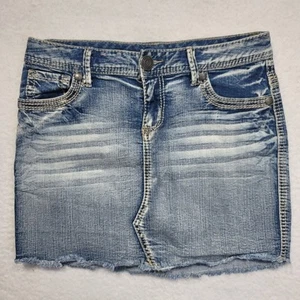 Maurices Denim Skirt Women's Size 3/4 Regular Frayed Hem Button Mini Skirt - Picture 1 of 8