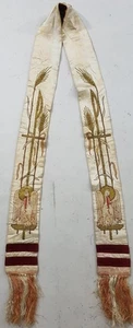 Antique French Gold Embroidered Pelican in Her Piety Silk Stole 177x9cm - Foto 1 di 14