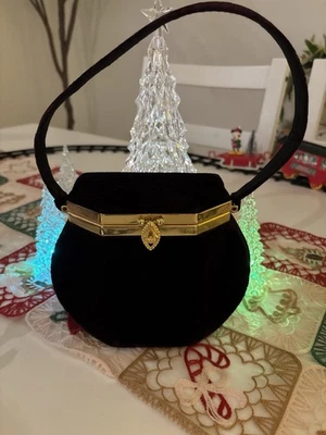 ✨ Cartera de noche vintage de terciopelo negro - Marco dorado y detalle de joyas - Elegante retro Foto 1 de 4