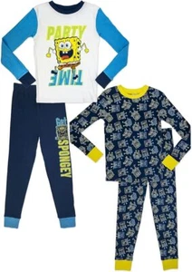 SpongeBob SquarePants Boys Party Time Bikini Bottom 4 Piece Long Sleeve Top 4-10 - Picture 1 of 4