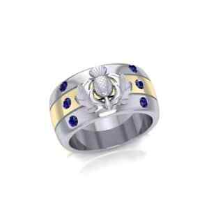 Scottish Thistle Sterling Silver Silver Ring by Peter Stone Jewelry Gold Accent