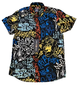Phat Farm Multicolor Popeye Comic Graffiti Short Sleeve Button Shirt SZ M NEW - Picture 1 of 14