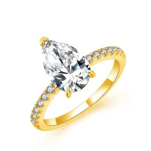 3ct Pear Cut Ring Yellow Gold Diamond Test Pass Lab-Created VVS1/D/Excellent 8 - Picture 1 of 2