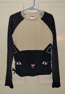 GYMBOREE navy Blue Kitty Cat Shirred Nylon Long Sleeved Sunscreen Swim Shirt 10 - Picture 1 of 5