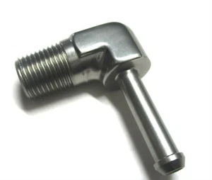 1/8" NPT a 3/16" púa 90 grados deslizamiento en manguera montaje Mostrar pulido titanio aluminio - Imagen 1 de 2