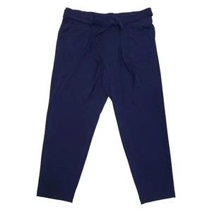 New York & Co Pull On Pants Tie Belt Travel Office Comfort Navy Blue Womens L - Picture 1 of 11