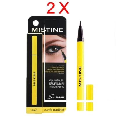 2 x Mistine So Black Brillo Auto Pen Eyeliner Pincel es pequeño y afilado Larga duración Foto 1 de 4