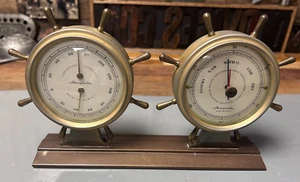Vintage Airguide Brass Ship Wheel Barometer Thermometer Humidity - Picture 1 of 15