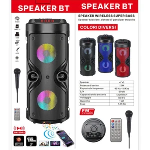 CASSA SPEAKER BLUETOOTH PORTATILE 12W STEREO RADIO CON MICROFONO E TELECOMANDO - Foto 1 di 6