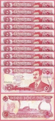 Iraq 5 Dinars 1992, UNC, 10 Pcs LOT, P-80, With Saddam Hussein - Image 1 of 4