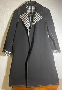 Lafayette 148 New York Dina Reversible Gingham Trench Coat In Black Multi Size P - Picture 1 of 14