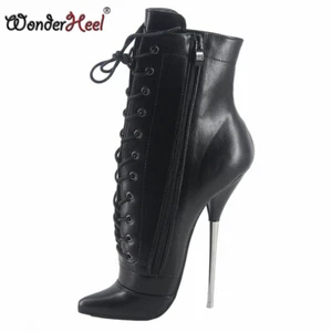 Wonderheel 7 "Stiletto Heel Sexy Fetish Matt Leather Training Ankle Ballet Boots - Imagen 1 de 12