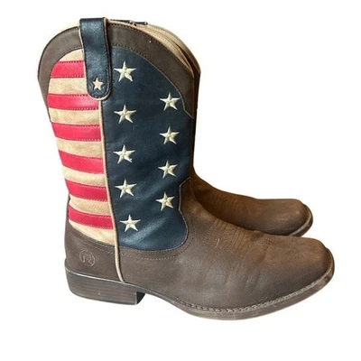 Botas de caubói Roper masculinas bandeira americana ocidental biqueira quadrada tamanho 11,5 - Imagem 1 de 4