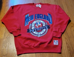 Vtg NWT NFL New England Patriots Nutmeg Mills Crewneck Sweatshirt Red Sz. Lg USA - Picture 1 of 14