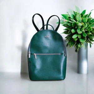 Kate Spade NY Backpack Purse Hunter Green Saffiano Leather Zip Pocket Bag School - Picture 1 of 23