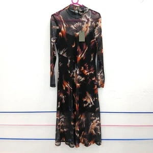 AllSaints Flames Midi Mesh Dress UK 12 NWT Black 'Hanna' Sheer RMF-FPL17 - Picture 1 of 5