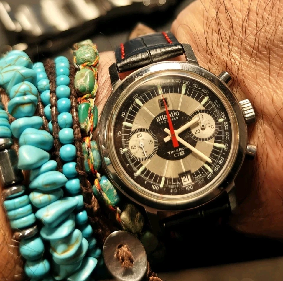 ATLANTIC VINTAGE TIMEROY CS ALL STEEL CHRONOGRAPH DATE 38MM Valjoux 7734 - Imagen 1 de 1