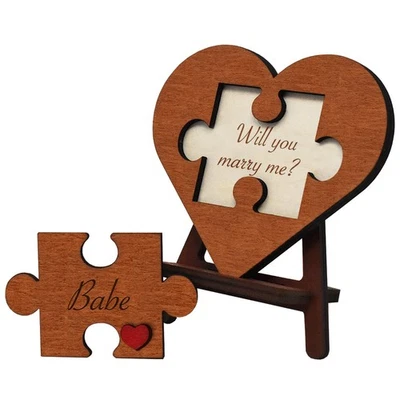 Will You Marry Me Proposal Puzzle Piece Sign Wooden Heart, Be my Wife Card - Image 1 of 4
