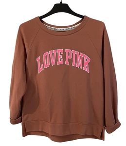 Victoria’s Secret PINK "LOVE PINK" Brown Crewneck Sweatshirt Sz Large - Picture 1 of 4