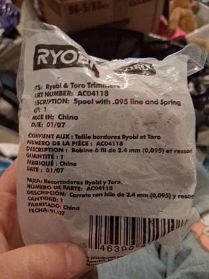 RYOBI or TORO Trimmer Pre-Wound Line .095" Spool & Spring AC04118 430-711 Sealed - Image 1 of 4