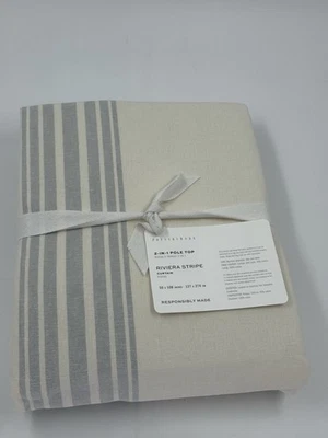 Полосатая льняная занавеска Pottery Barn Riviera фарфоровая синяя 50 x 108 дюймов с хлопковой подкладкой - Изображение 1 из 4