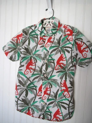 Mini Boden Boys Shirt, 7-8Y, Monkey Button-Up, Cotton Linen, Orange - Image 1 of 4
