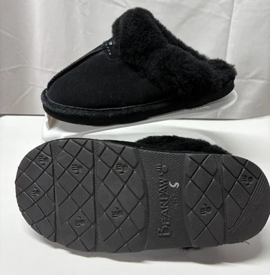 Chinelos femininos Bearpaw camurça preta pele de carneiro tamanho 5 sapatos slip-on mules - Imagem 1 de 3
