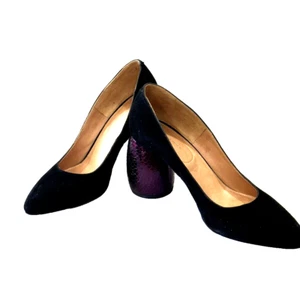 DRIES VAN NOTEN Italy schwarzes Wildleder mit tiefem Amethyst metallisierte Schlangen Heels 38 - Bild 1 von 12