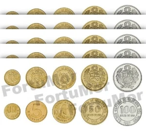 Peru 5 (X) 5 Pcs COINS SET, 1 5 10 50 100 Soles de Oro 1978 1983, UNC,(25 Coins) - Picture 1 of 4