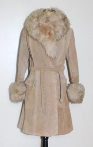 Vintage Gastown Talk Ltd. hellbraun Wildleder Kunstfell Penny Lane Gürtel Mantel S - Bild 1 von 23