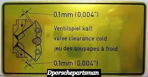 Porsche 911 ('65-'88) Engine Valve Adjustment Specification Decal NEW - Imagen 1 de 1