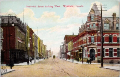 Windsor Ontario Sandwich Street looking West Trolley ON Unused Postcard H12 - Image 1 of 2