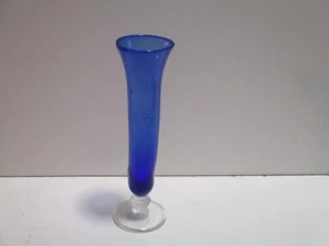 Vintage Blue Art Glass Embossed Fluted Vase - Picture 1 of 4